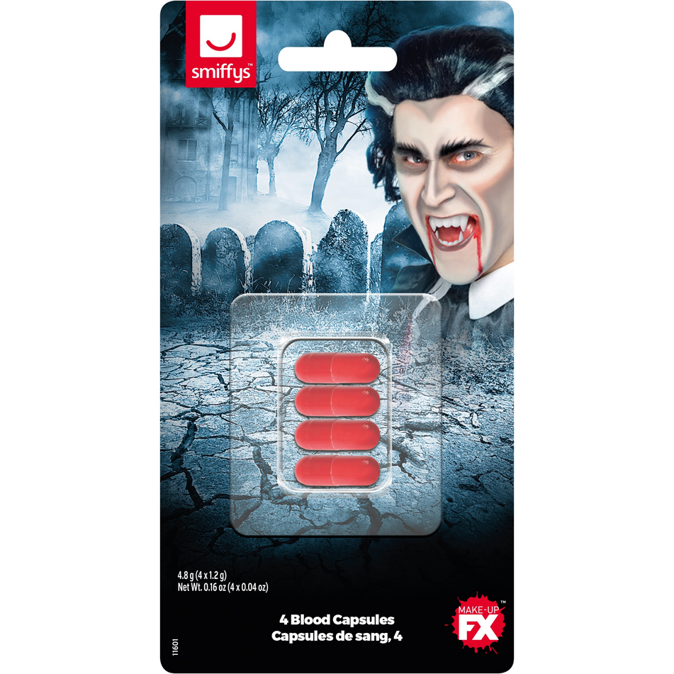 Fake Blood Capsules Makeup FX Red Pack of 4 1