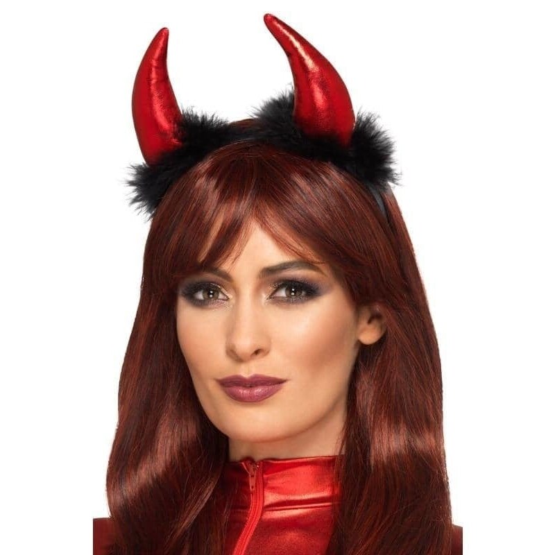 Metallic Devil Horn Headband Adult Red 1