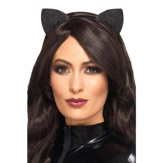 Glitter Vinyl Cat Ears Adult Black Headband 1