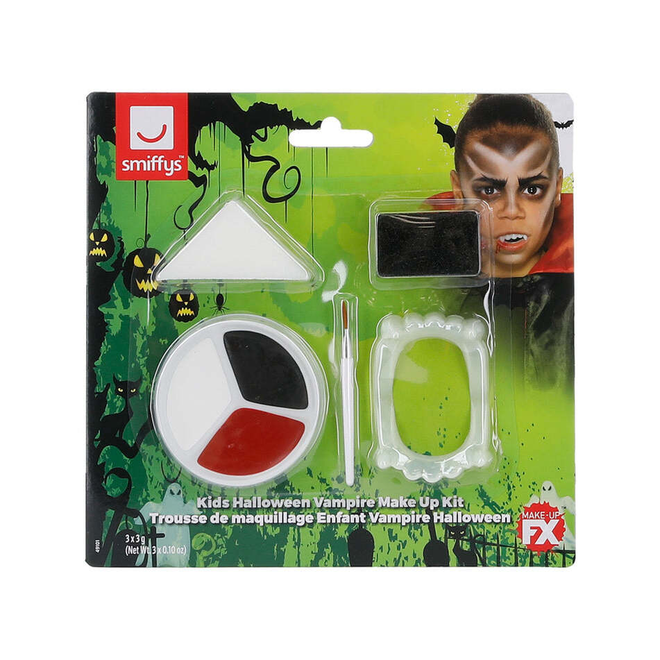 Kids Vampire Kit Aqua Face Paints Fangs Stipple Sponge and Applicator 1