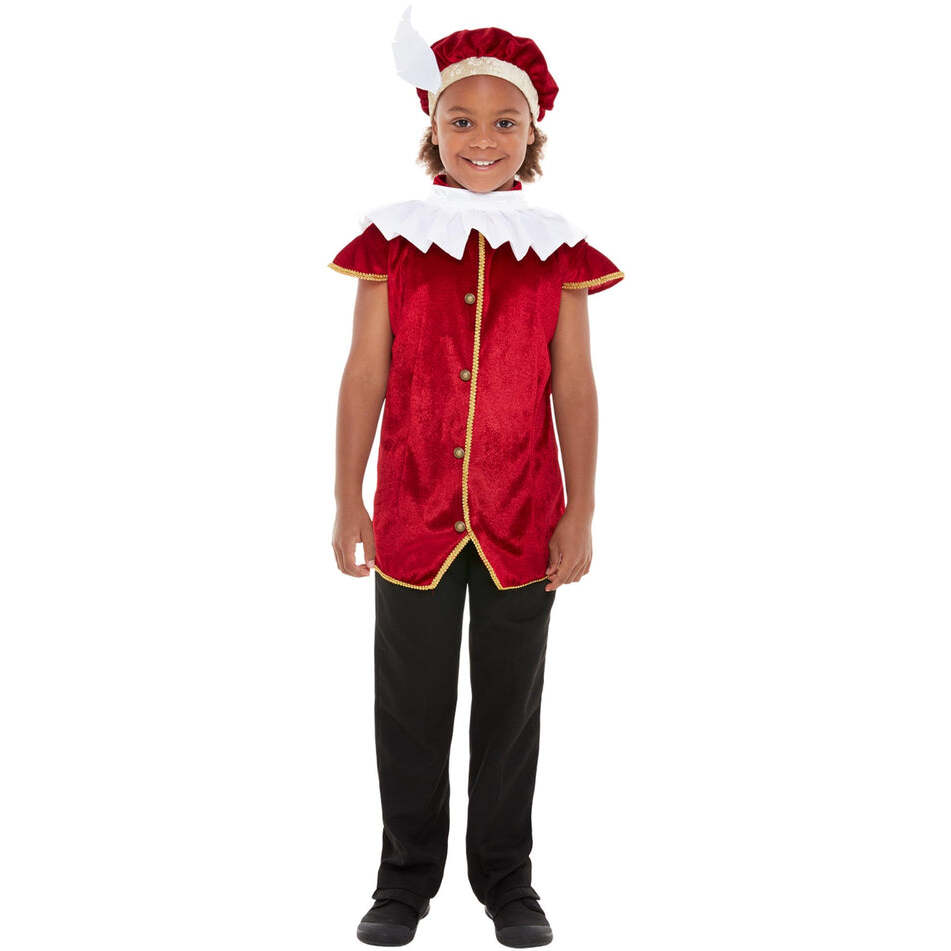 Childs Tudor Kit Red Waistcoat Hat and Neck Ruffle 1