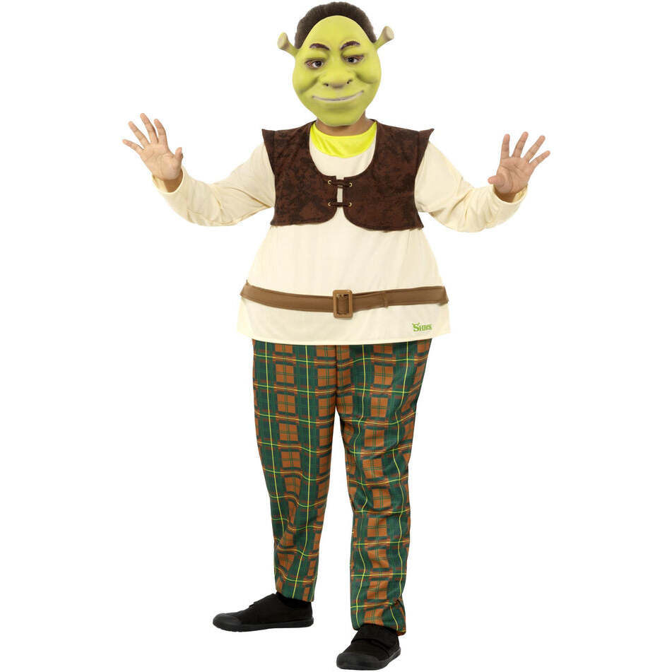 Childs Shrek Ogre Costume Deluxe Green All In One Waistband Hoop EVA Mask 1