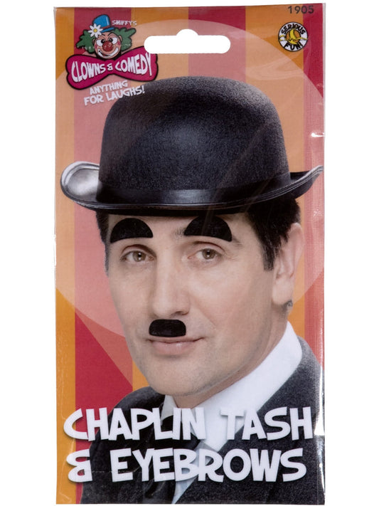 Chaplin Tash and Eyebrows Set Black Self Adhesive Costume Accessory 2