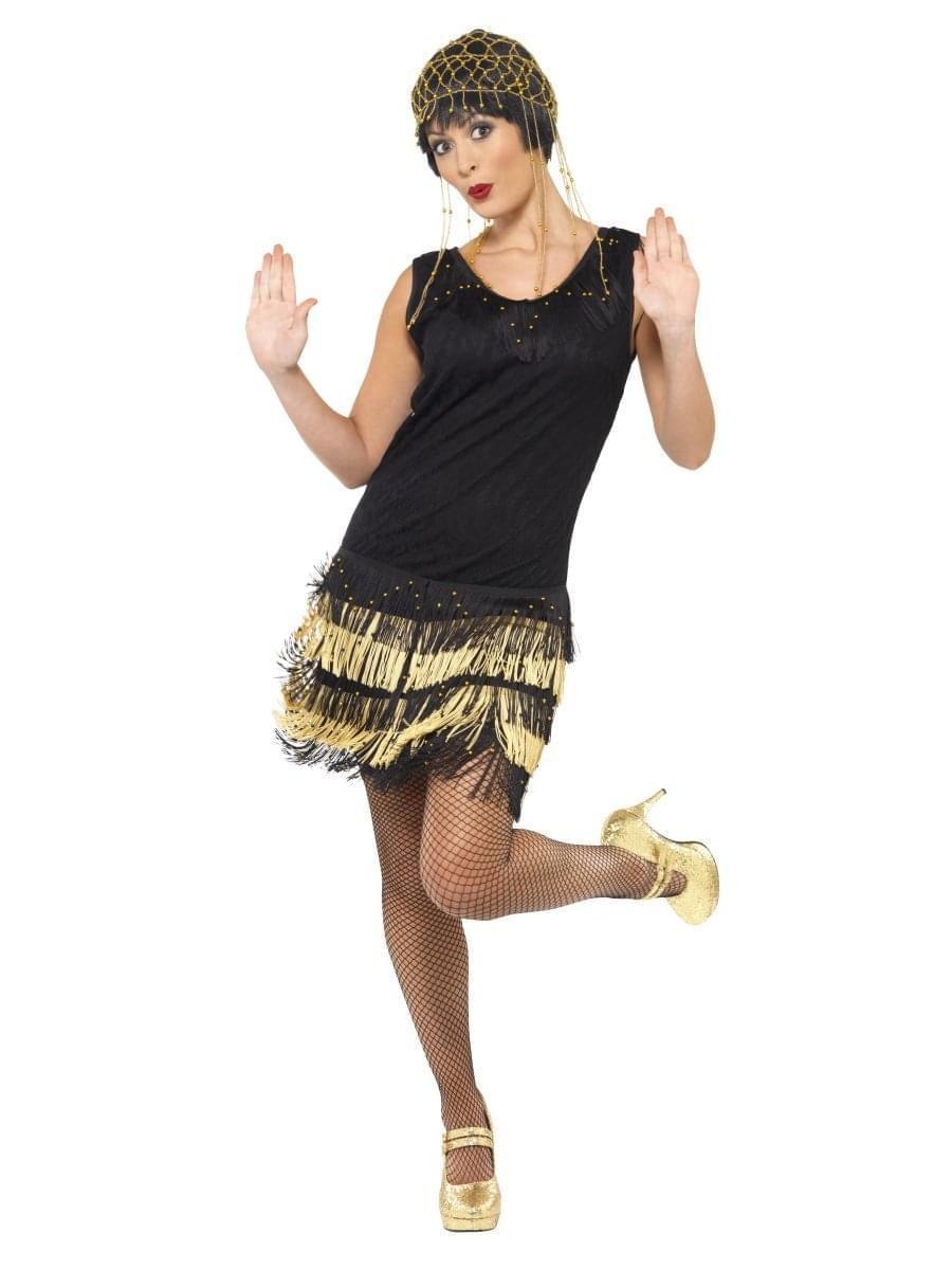 20s Fringed Flapper Costume Black Beaded Lace Front Dress 4
