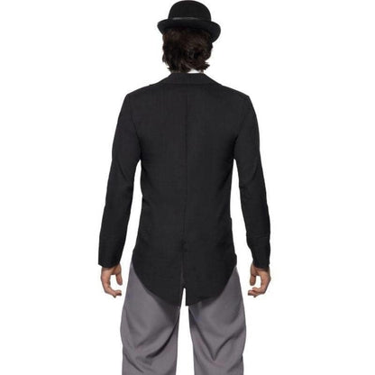 1920s Star Costume Charlie Chaplin Black Grey Trousers Jacket Mock Waistcoat Tie 3