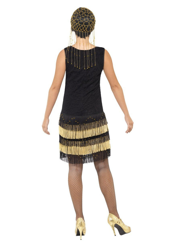 20s Fringed Flapper Costume Black Beaded Lace Front Dress