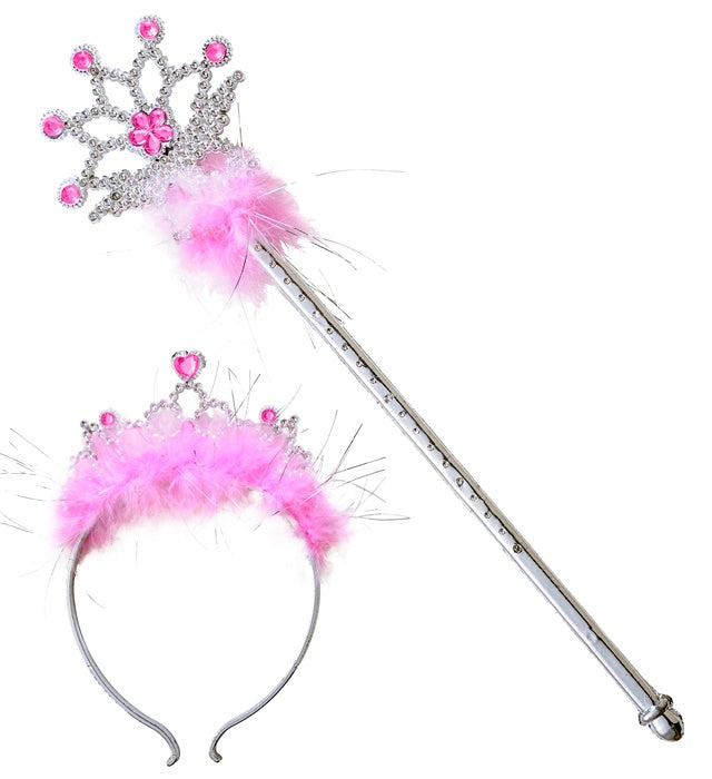 Jewelled Tiara & Wand With Marabou