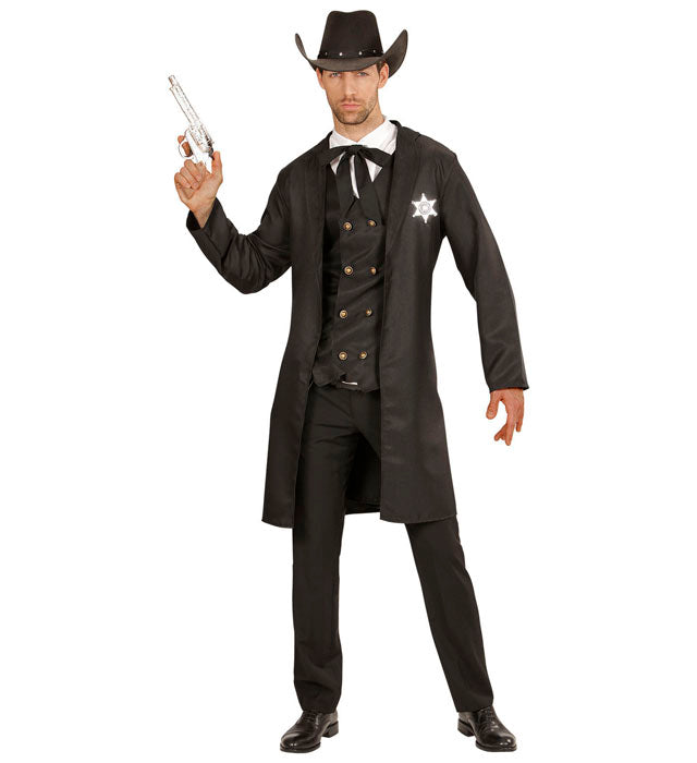 Sheriff  Long Coat, Vest, Fake Shirt, String Tie 