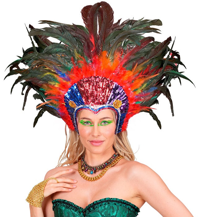 Tropicana Sequin Headdress With Multicolor Feathers