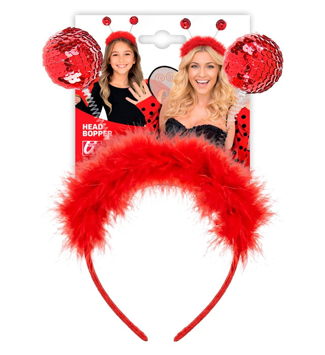 Red Sequin Head Bopper With Marabou