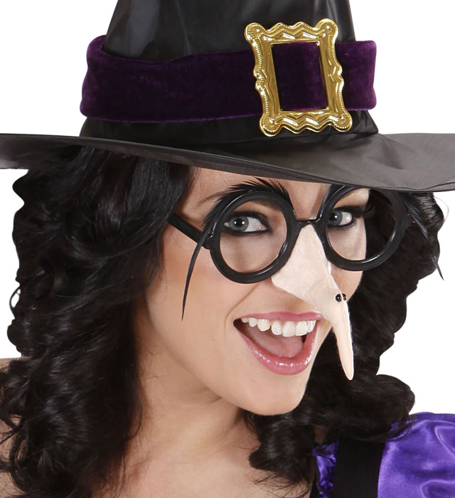 Glasses With Witch Nose & Black Feather Eyebrows