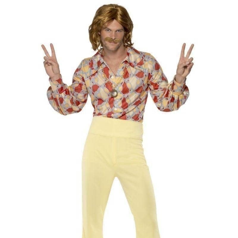 1960s Groovy Guy Costume Adult Tan Red Shirt High Waisted Trousers 1