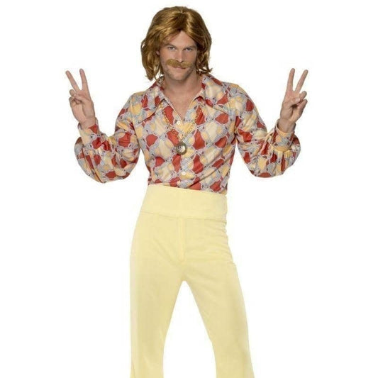 1960s Groovy Guy Costume Adult Tan Red Shirt High Waisted Trousers 1