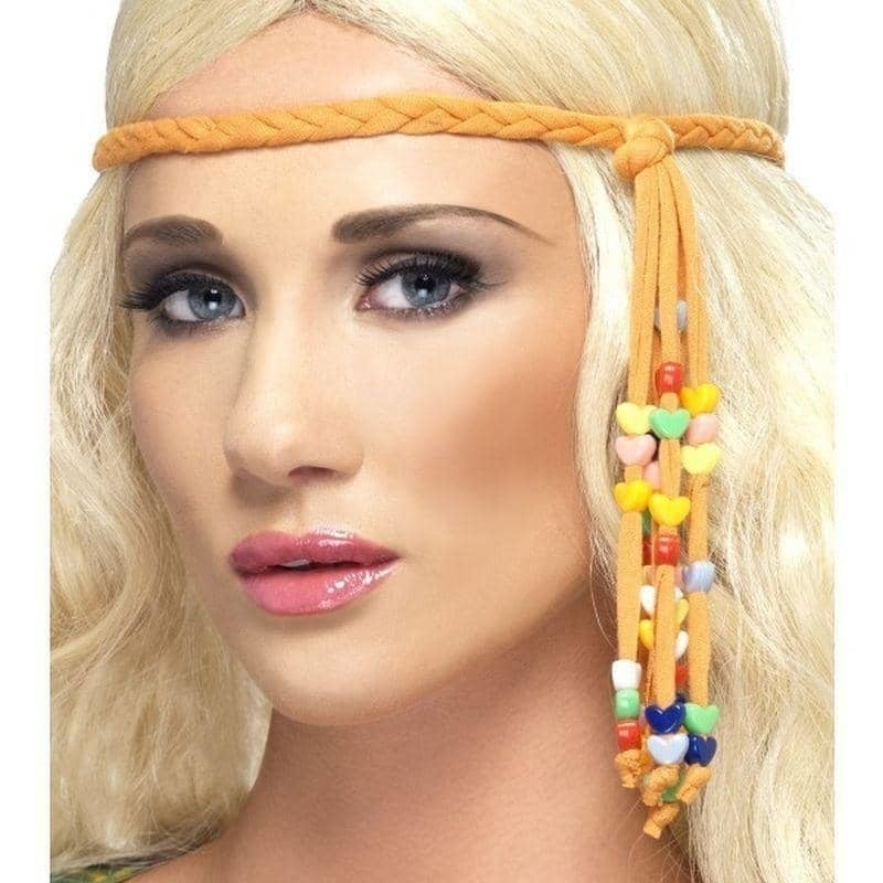 1960s Hippie Beaded Headband Adult Orange 1