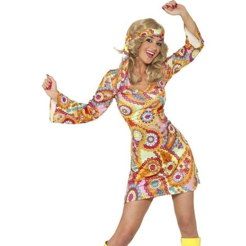 1960s Hippy Costume Adult Multi Coloured Dress Heaband_1