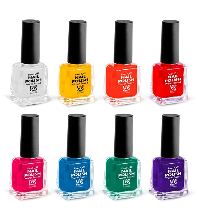 Display Box Of  Water Based Peel Off Nail Polishes 8 Ml - 8 Colors Ass.: 3 Red, 3 White, 2 Orange, 2 Yellow, 2 Green, 2 Blue, 2 Violet, 2 Pink