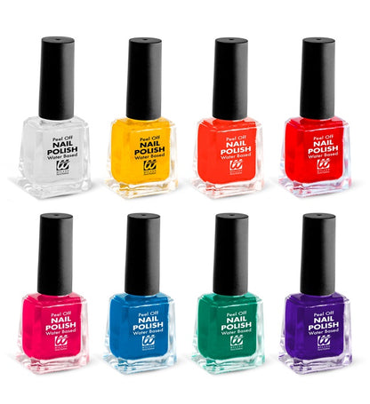 Display Box Of  Water Based Peel Off Nail Polishes 8 Ml - 8 Colors Ass.: 3 Red, 3 White, 2 Orange, 2 Yellow, 2 Green, 2 Blue, 2 Violet, 2 Pink