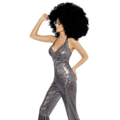 1970s Disco Diva Costume Adult Silver Jumpsuit 3