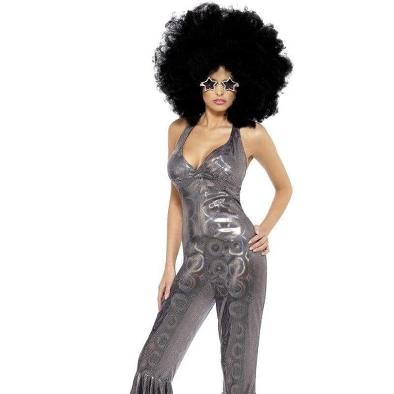 1970s Disco Diva Costume Adult Silver Jumpsuit_1