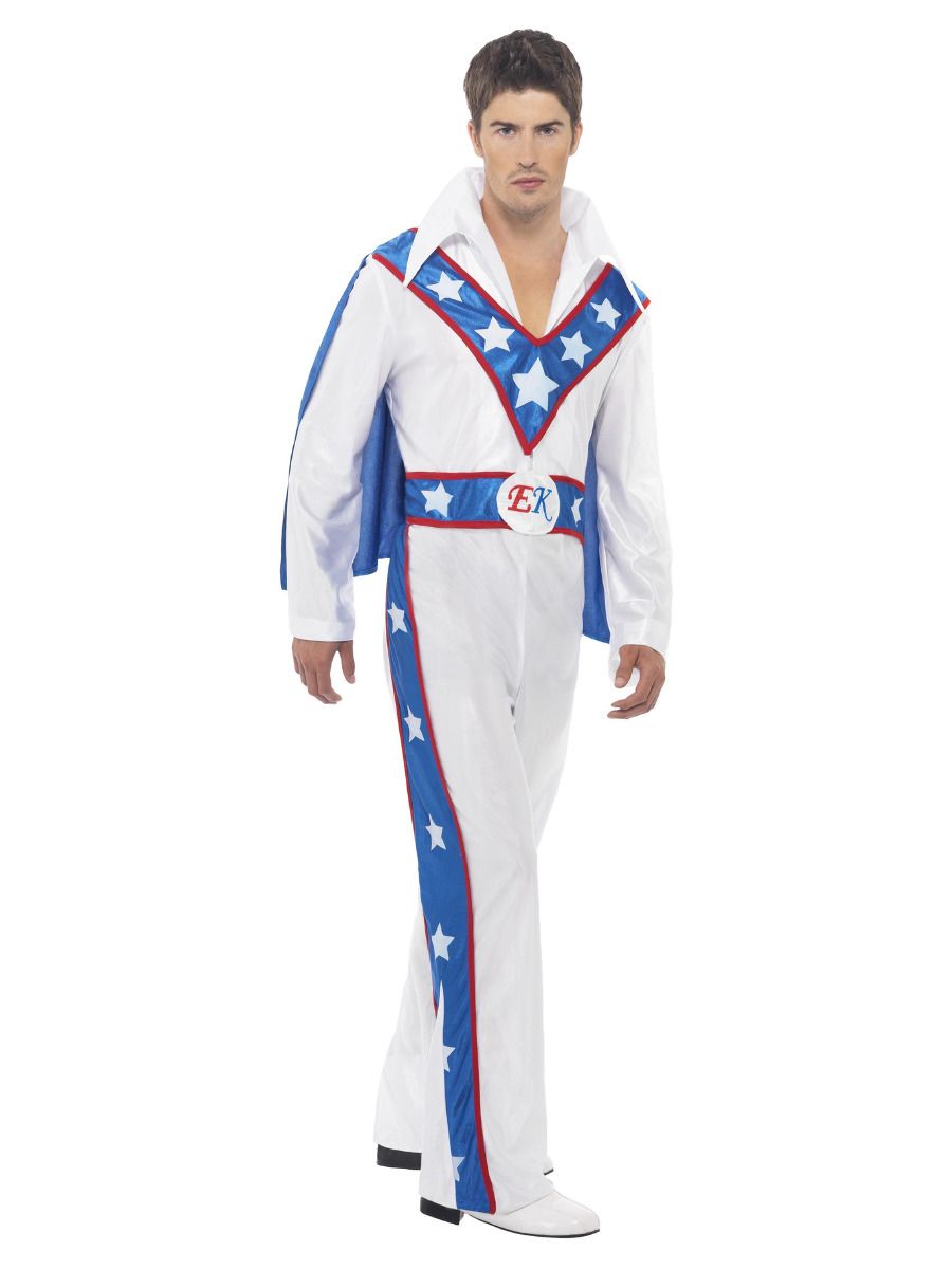 1970s Evel Knievel Daredevil Costume Adult White Blue Jumpsuit 2