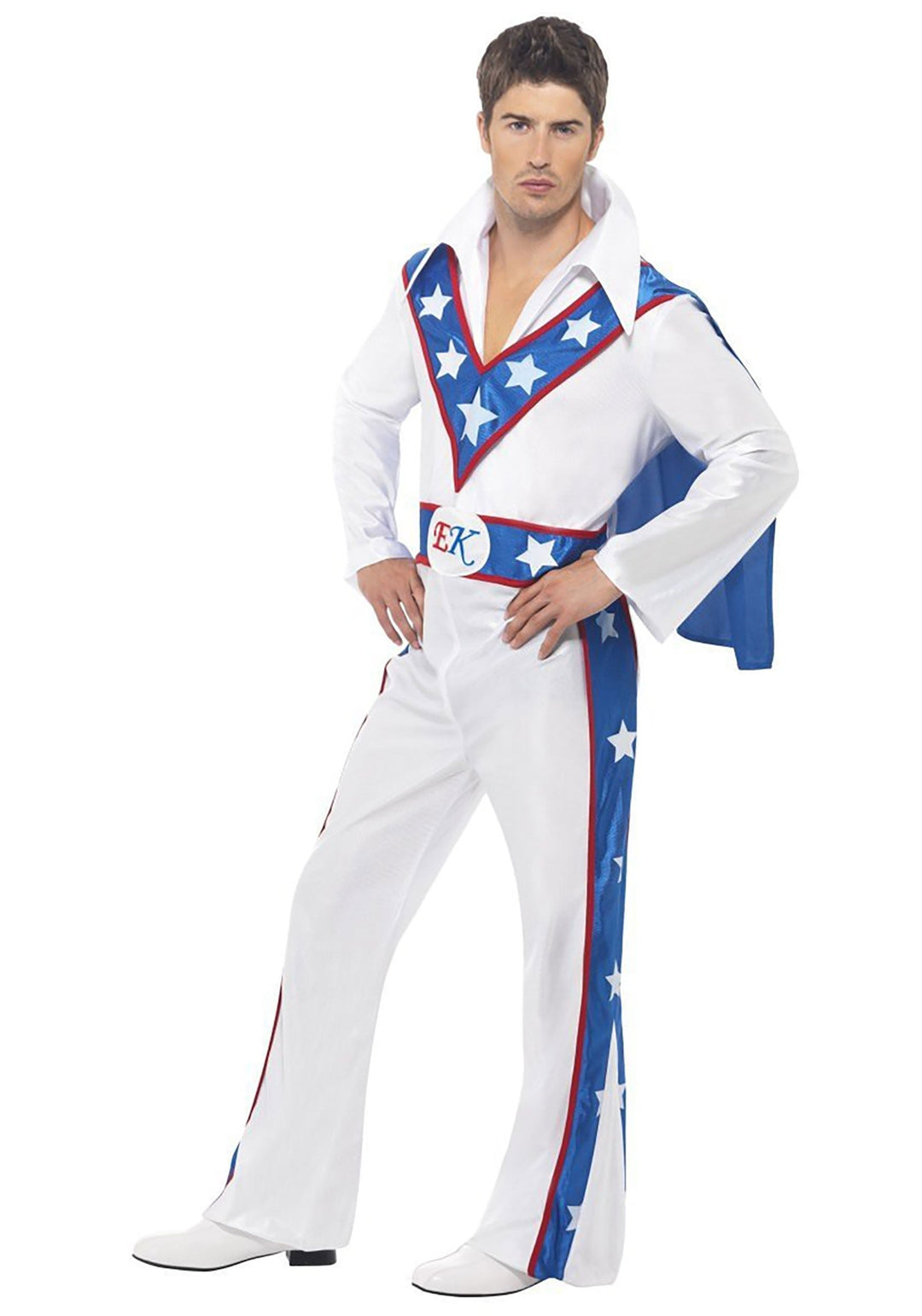 1970s Evel Knievel Daredevil Costume Adult White Blue Jumpsuit_1