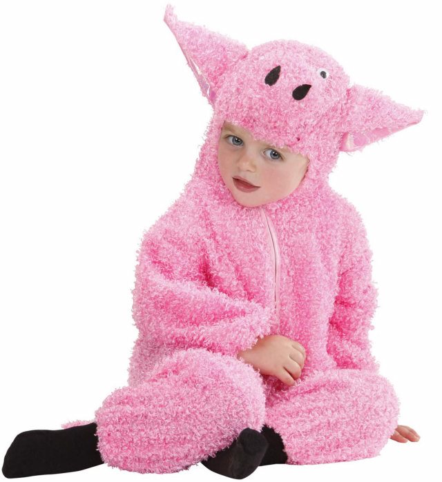 Fuzzy Pig Hooded Jumpsuit 2 Sizes Ass Costume for Kids Image 1