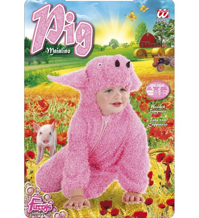 Fuzzy Pig Hooded Jumpsuit 2 Sizes Ass Costume for Kids Image 3