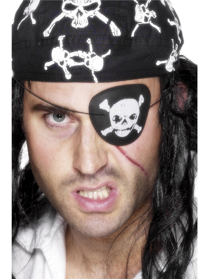 Pirate Eyepatch Black White Skull and Crossbones Adult Costume Accessory