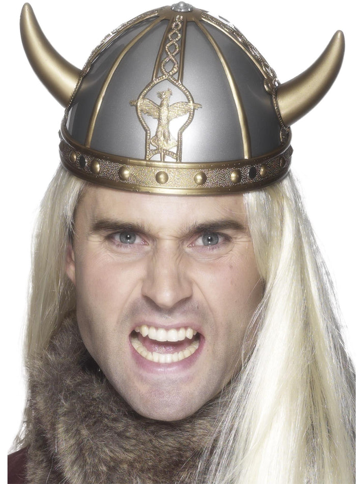 Viking Helmet Adult Silver Gold Horns Costume Accessory 1