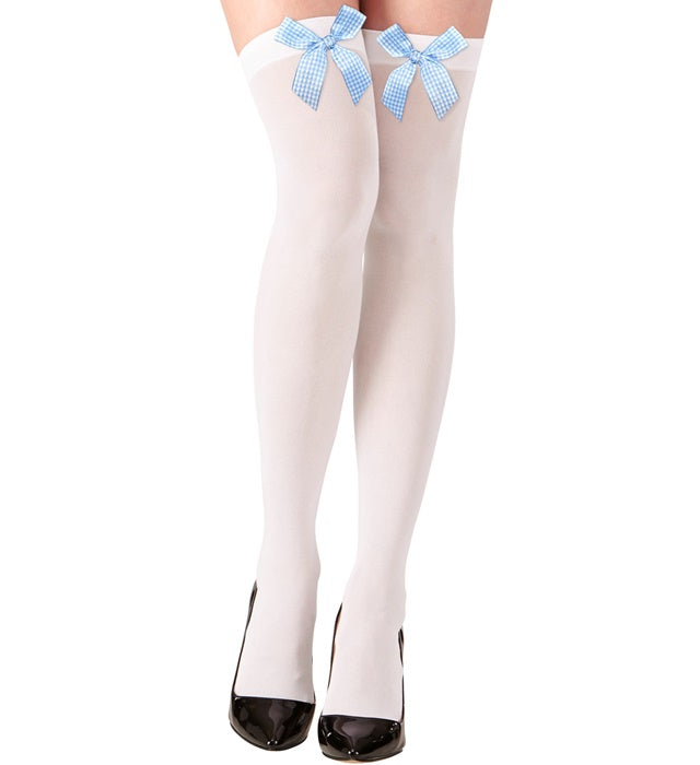 White Thigh Highs With Azure Vichy Bows 70 Den