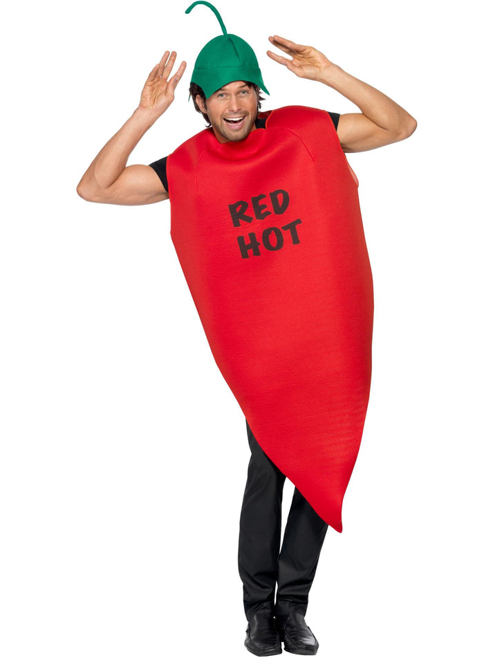 Chilli Pepper Costume Adult Red Tabard and Green Hat