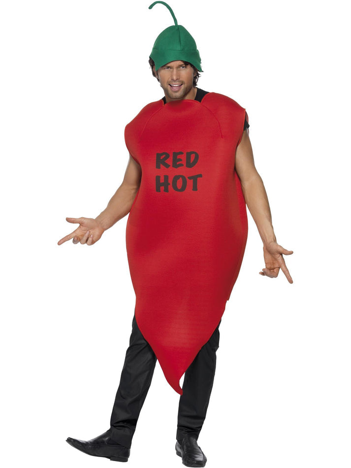 Chilli Pepper Costume Adult Red Tabard and Green Hat