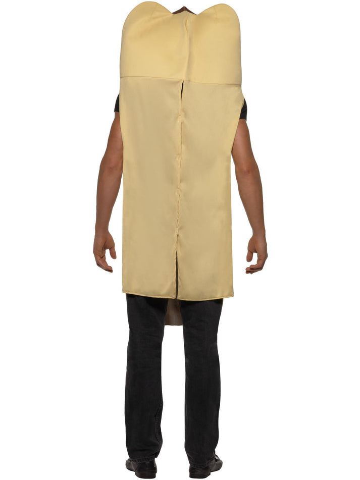 Giant Hot Dog Costume Adult Brown Bodysuit with Ketchup Effect Front 3