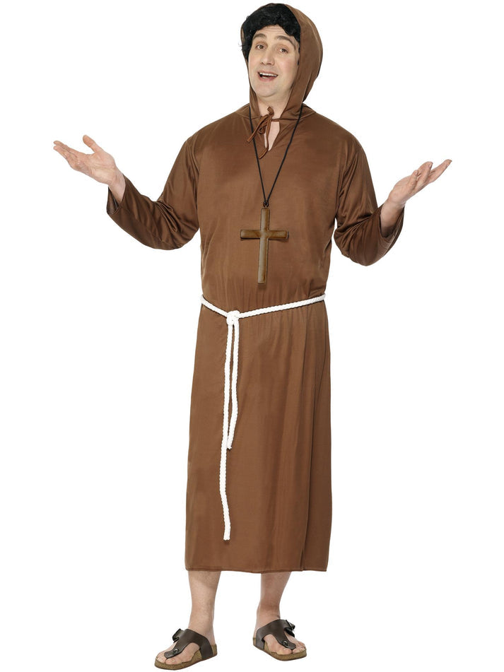 Monk Costume Adult Brown Hooded Robe Belt 2