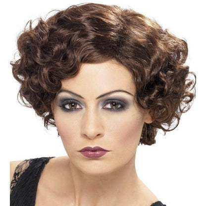 20s Flirty Flapper Wig Adult Brown Short Wavy 1