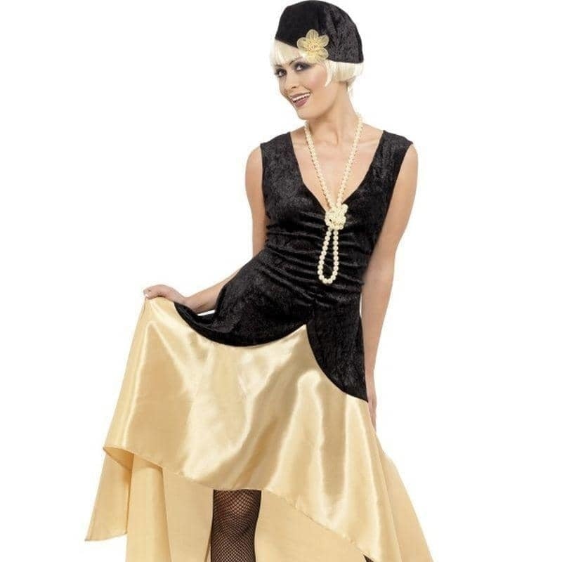 20s Gatsby Girl Costume Ladies Black Gold Dress_1