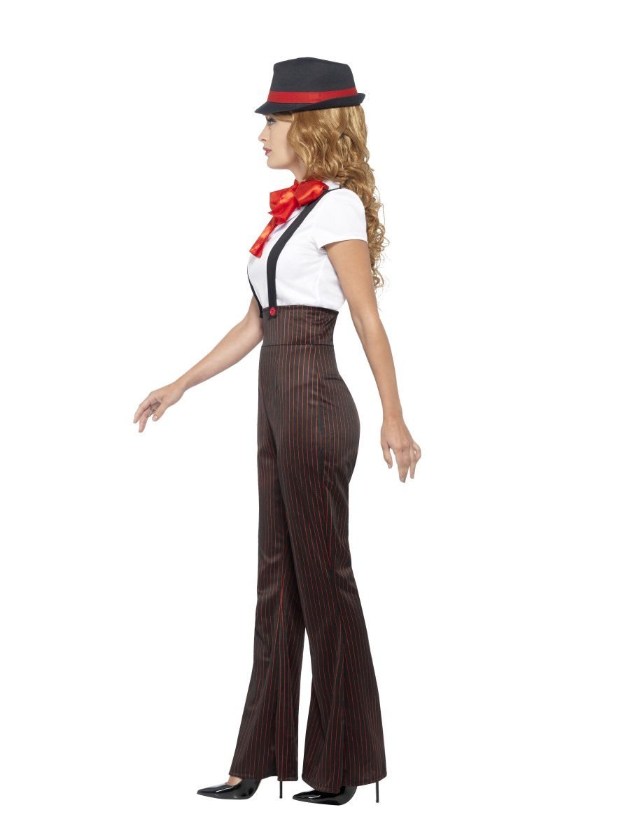 Glam Gangster Costume Black and Red Trousers White Top Mock Braces Neck Tie and Hat 3
