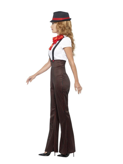 Glam Gangster Costume Black and Red Trousers White Top Mock Braces Neck Tie and Hat 3