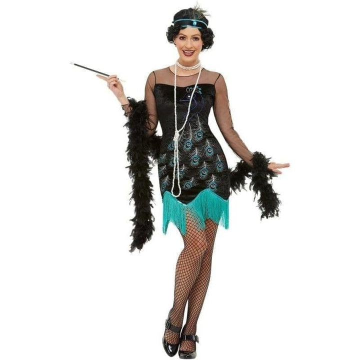 20s Peacock Flapper Costume Adult Green Black_1