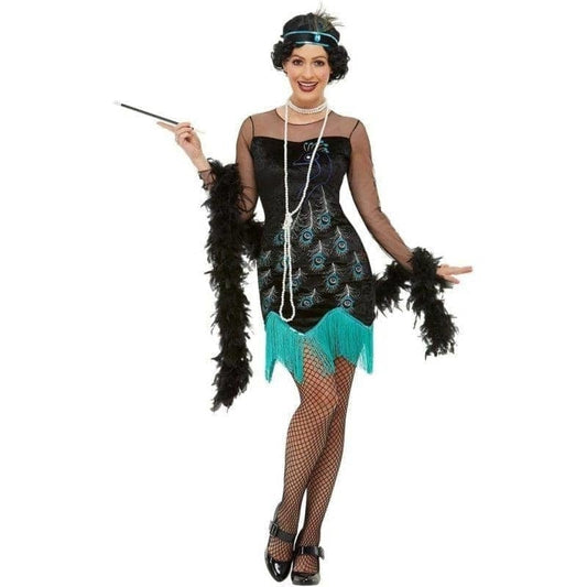 20s Peacock Flapper Costume Adult Green Black 1