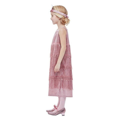 20s Pink Flapper Costume Kids Dress and Headband 3