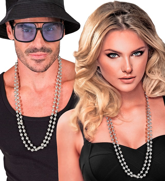 Set Of 2 Silver Beaded Necklaces40 Cm 
