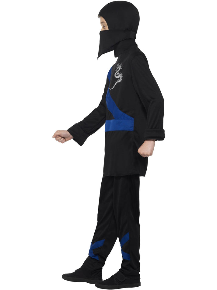 Ninja Assassin Costume Kids Black Blue Top and Trousers Black Hood and Mask 2