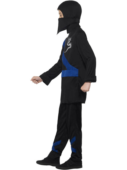 Ninja Assassin Costume Kids Black Blue Top and Trousers Black Hood and Mask 2