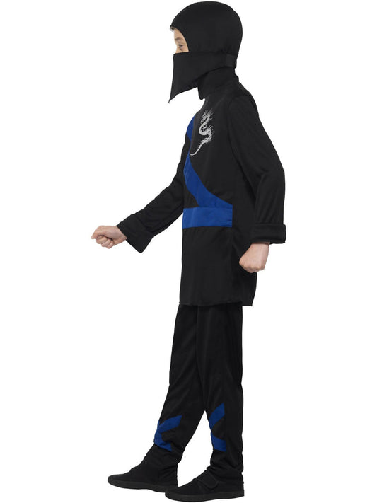 Ninja Assassin Costume Kids Black Blue Top and Trousers Black Hood and Mask 2