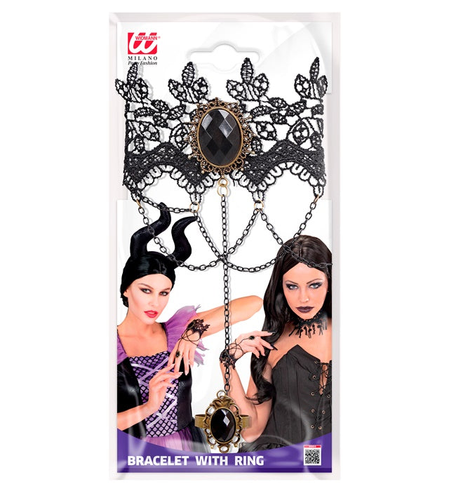 Lace Bracelet With Ring &amp; Black Gems