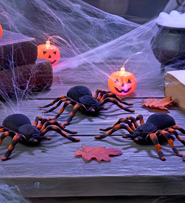 Set Of 4 Flocked Tarantulas 7 Cm