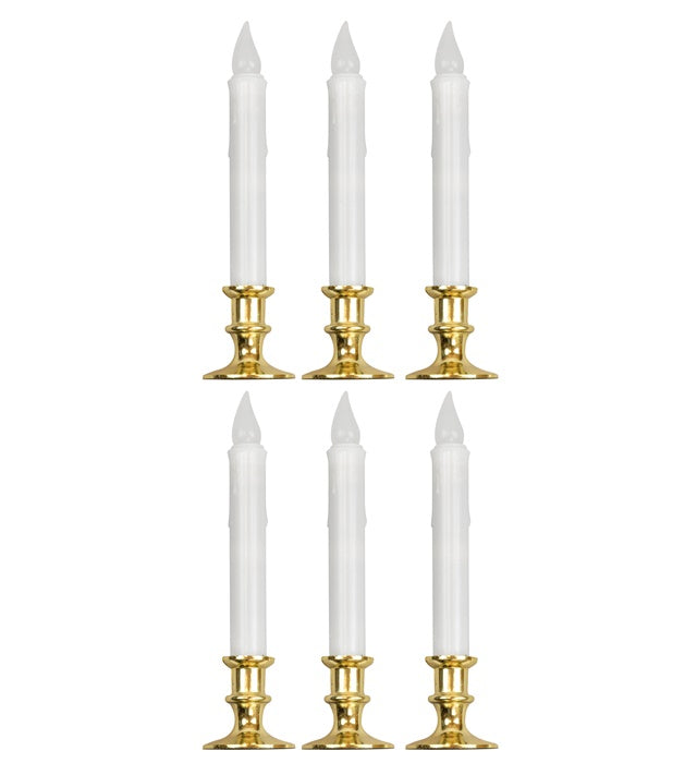 Set Of 6 White Flickering Led Candles With Timer 23 Cm