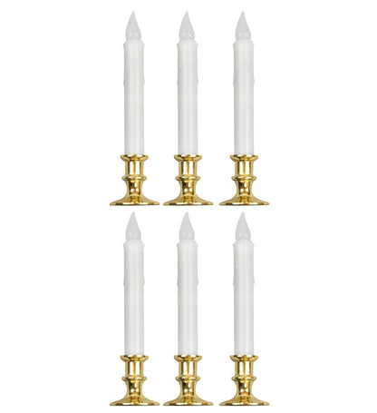 Set Of 6 White Flickering Led Candles With Timer 23 Cm