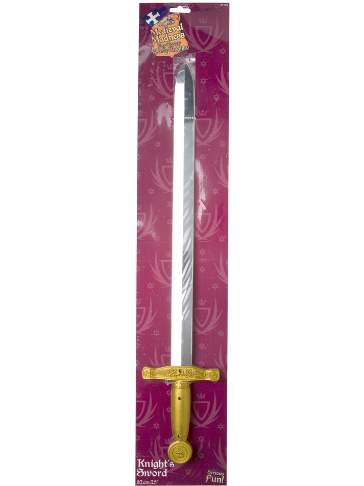 Knights Sword Adult Silver Straight Hilt 62cm Fantasy Costume Accessory